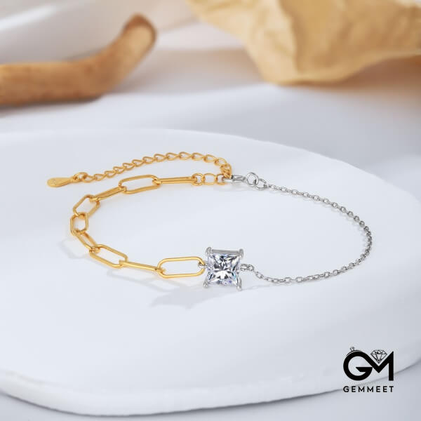 S925 Silver White Square Zircon Chain Bracelet