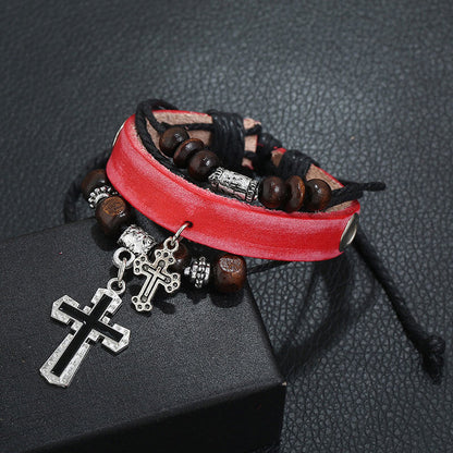 Double Cross Multilayer Leather Bracelet Simple Retro Leather Bracelet