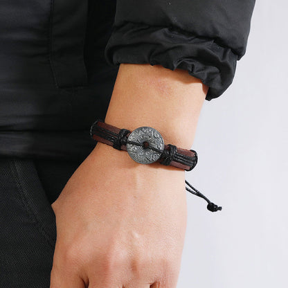 Alien Rune Hand-woven Alloy Vintage Leather Bracelet