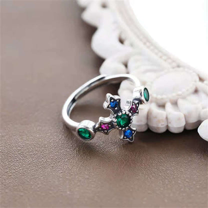 Colorful Zircon Cross Flower Ring