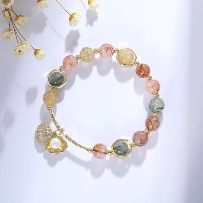 Colorful Rutilated Quartz Beaded Shell Pendant Bracelet