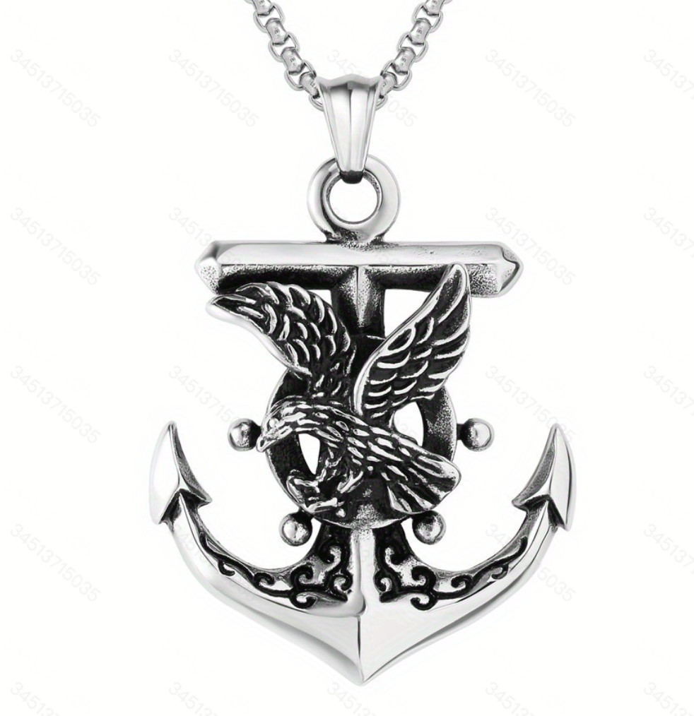 Men's Stainless Steel Gothic Punk Skull Anchor Pendant Necklace