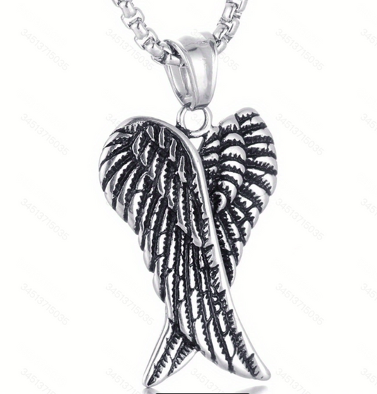 Angel Wing Pendant Necklace, Retro Hip Hop Punk Style Necklace