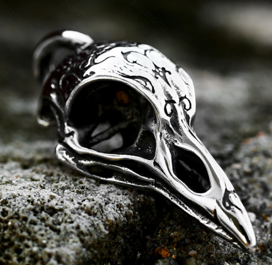 Nordic Viking Stainless Steel Carved Raven Pendant