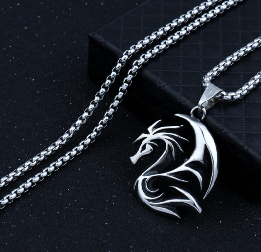 Punk Style Stainless Steel Dragon Pendant Necklace