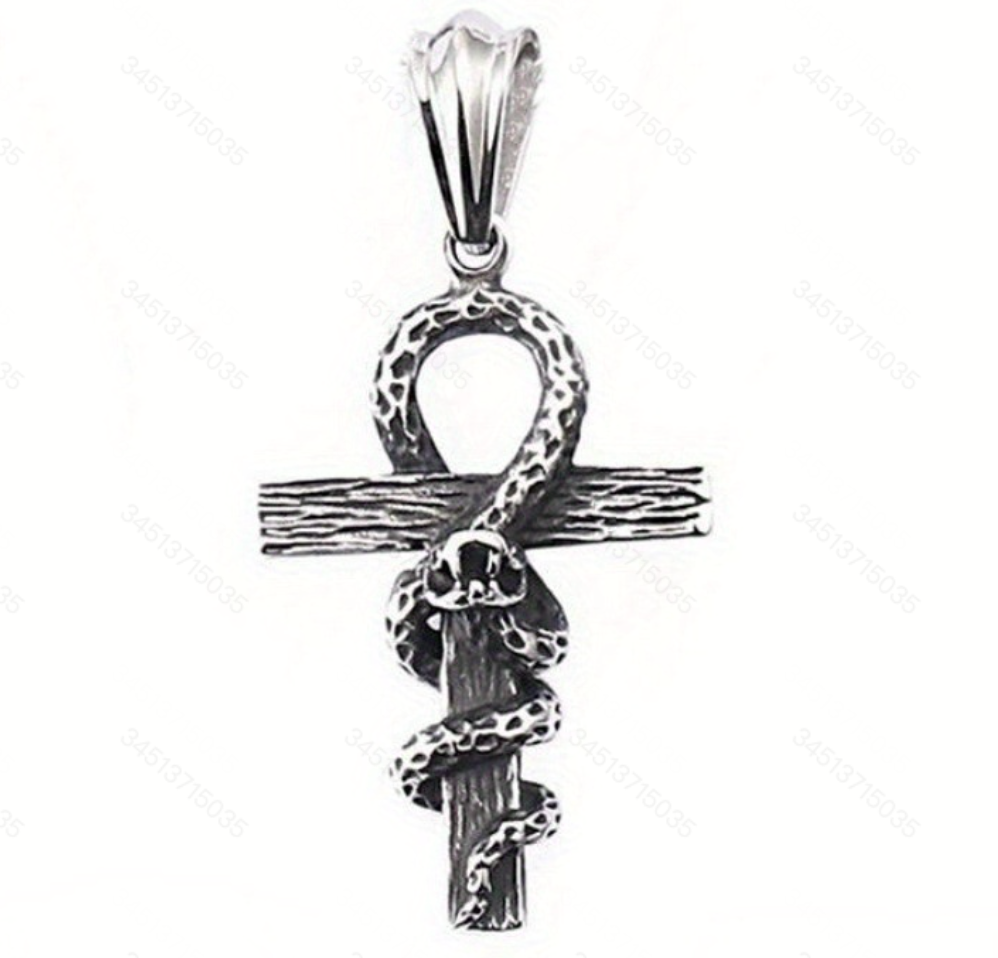 Cross And Snake Stainless Steel Pendant Necklace