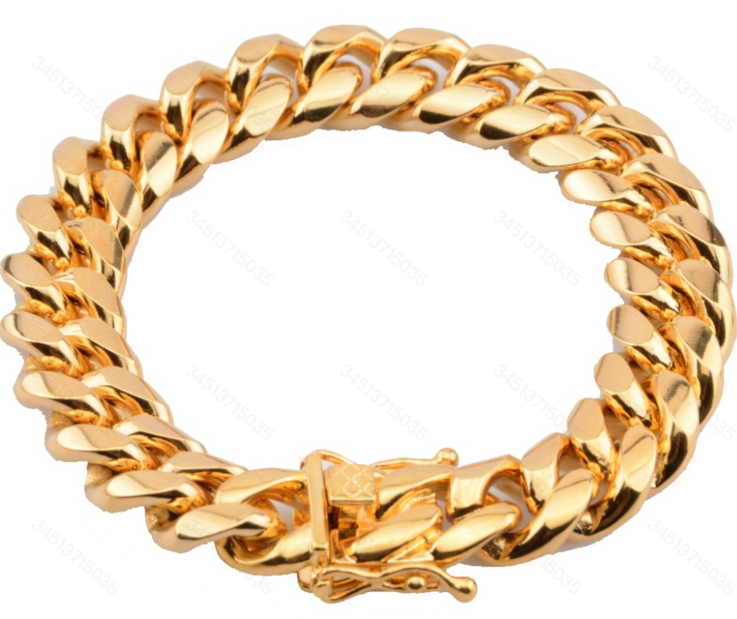 Golden Retro Bracelet, Hip Hop Punk Style Chain-8mm