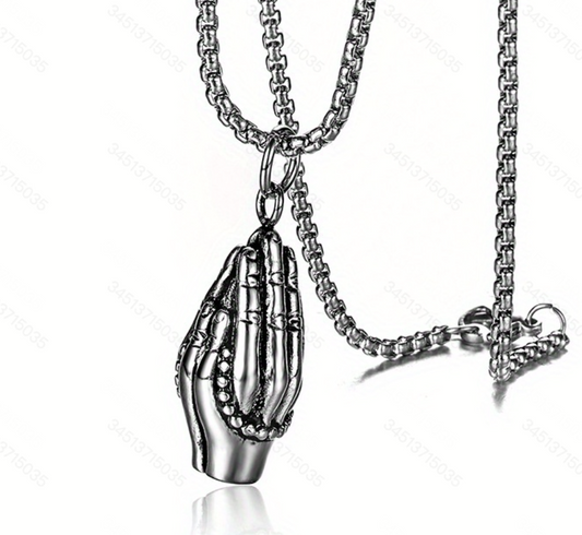 Stainless Steel Praying Hands Pendant Necklace