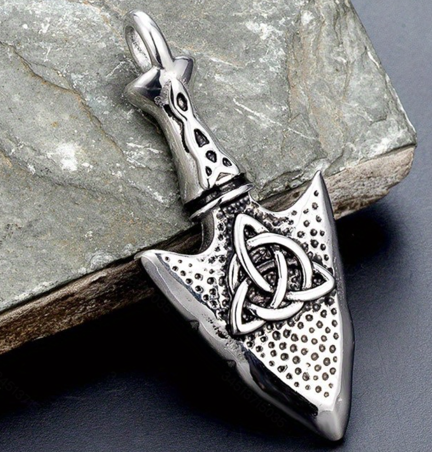 Stainless Steel Viking Triquetra Arrowhead Pendant Necklace