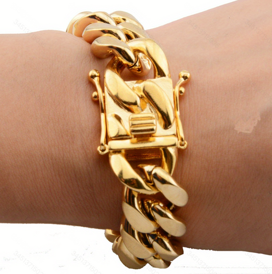 Golden Retro Bracelet, Hip Hop Punk Style Chain-12mm-14mm