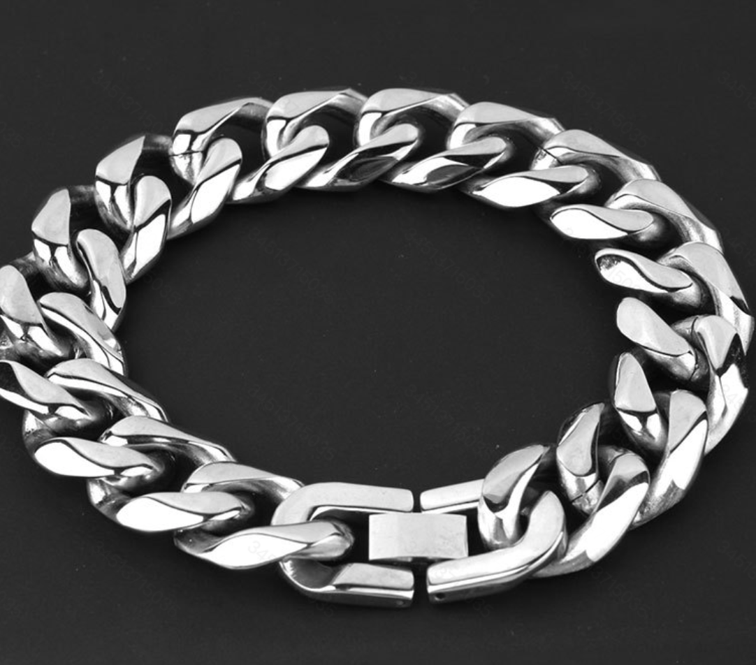 Men's Stainless Steel 15mm Cuban Link Bracelet with Jewelry Clasp, 8.66 Inches