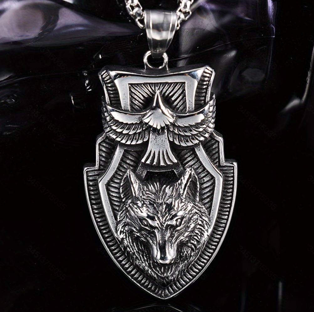 Men's Stainless Steel Norse Mythology Wolf Head Pendant Necklace