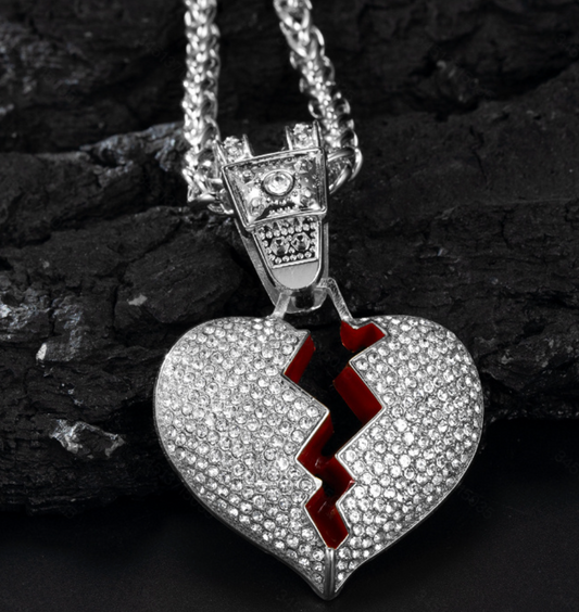 1pc Hip Hop Split Heart Pendant Necklace