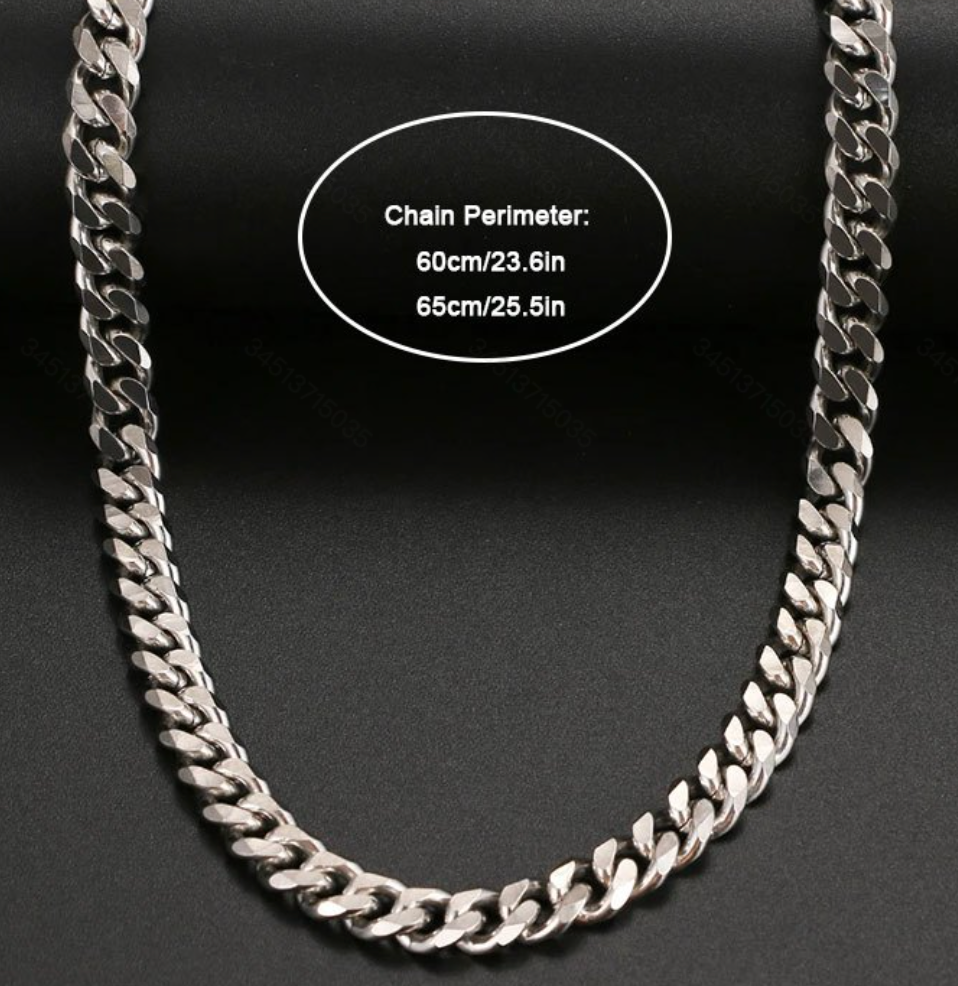 Stainless steel six-sided grind chain Hip hop all-match Cuban chain necklace-Silver-8mm65cm