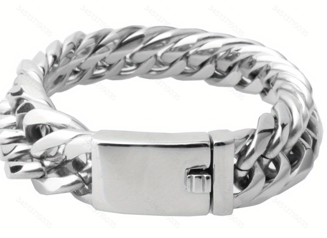 Men's Stainless Steel Silver Double Weave 6-Sided Bracelet