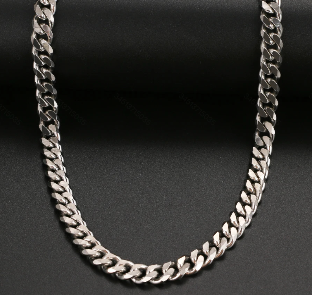 Stainless Steel Six-sided Grind Chain Hip Hop All-match Cuban Chain Necklace-8mm60cm