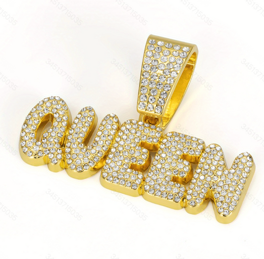 Bling Rhinestone "QUEEN" Letter Pendant