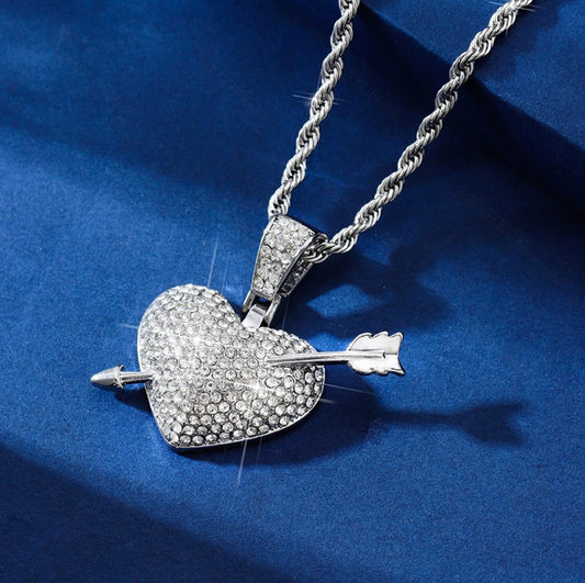 1pc Trendy Full Pave Cubic Zirconia Heart & Arrow Pendant