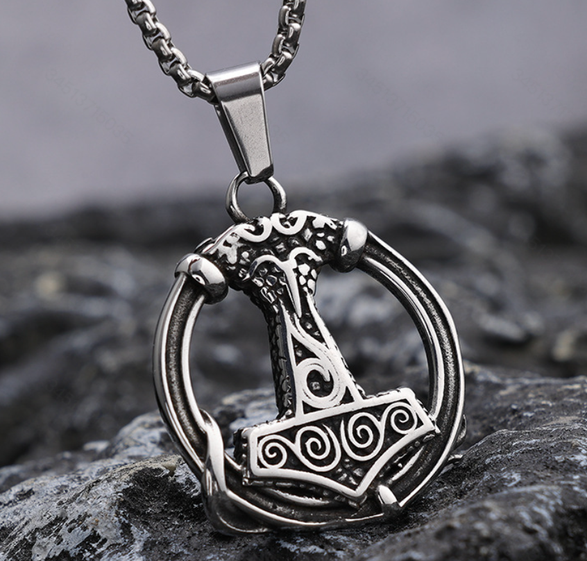 Fashionable Viking Hammer Design Pendant Chain Necklace For Men