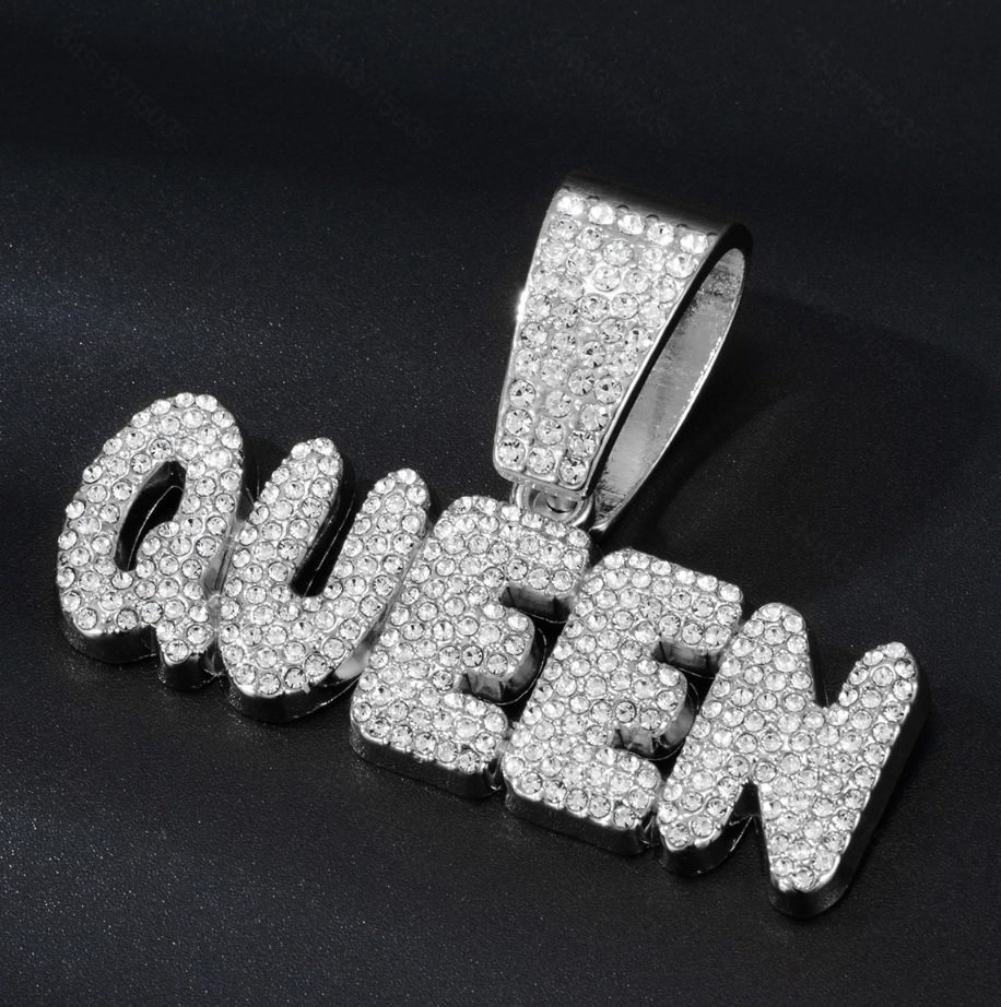 Bling Rhinestone "QUEEN" Letter Pendant