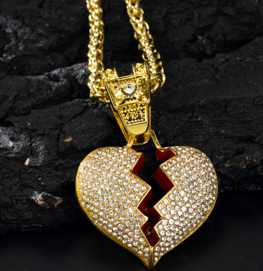 1pc Hip Hop Split Heart Pendant Necklace