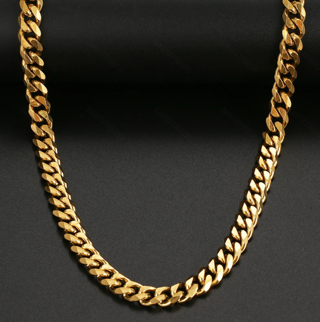 Stainless Steel Six-sided Grind Chain Hip Hop All-match Cuban Chain Necklace