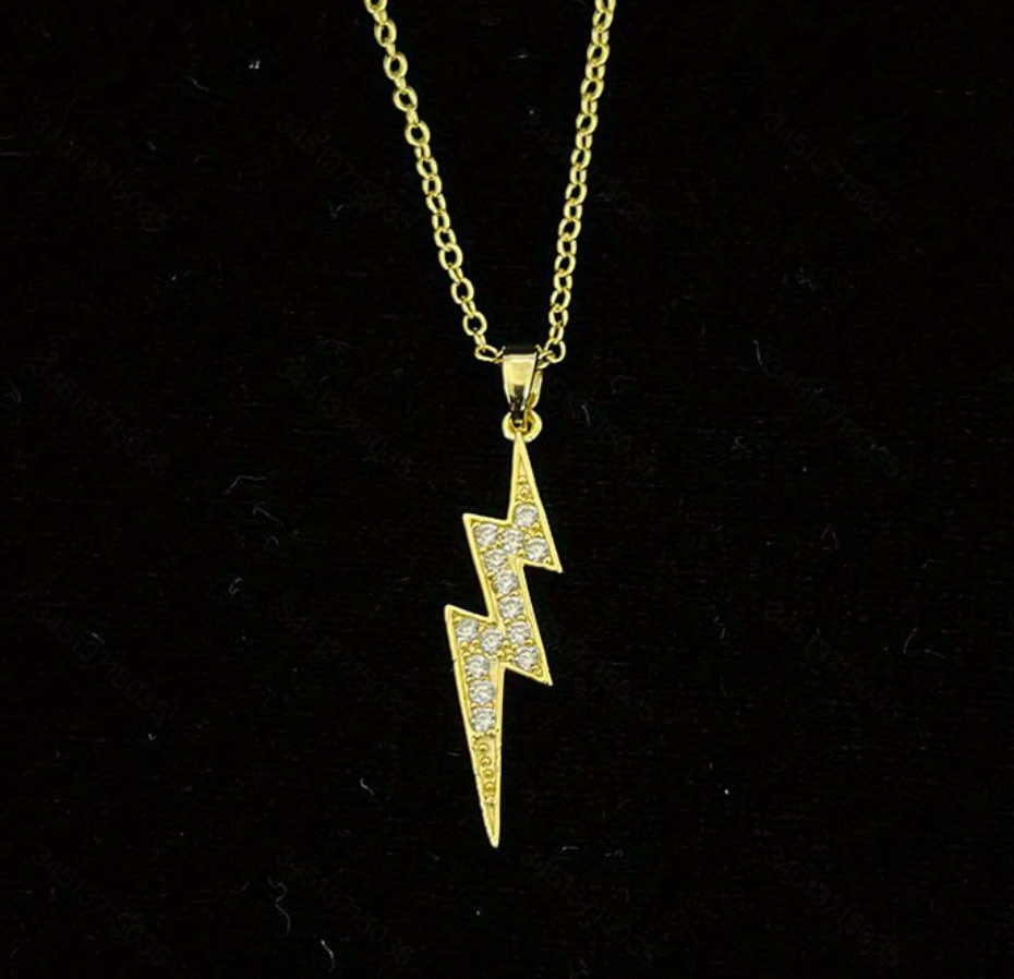 Hip Hop Zircon Lightning Pendant Necklace