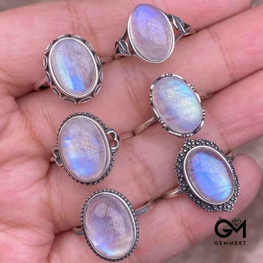 S925 Vintage Blue Moonstone Ring