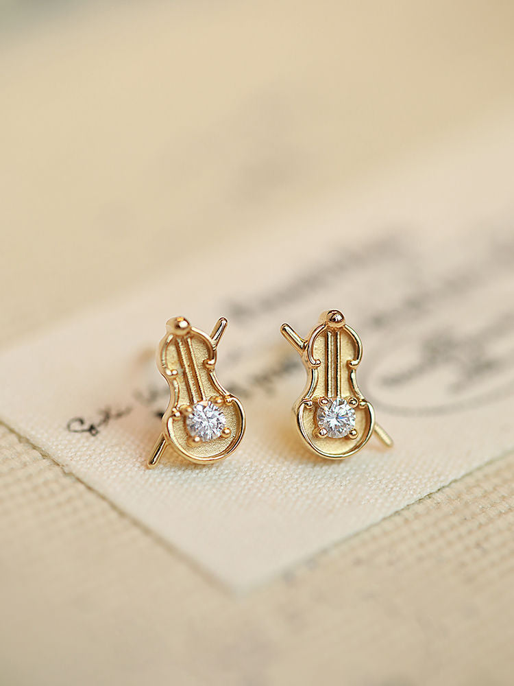 Violin Retro Design Sense of Light Luxury Niche Earrings