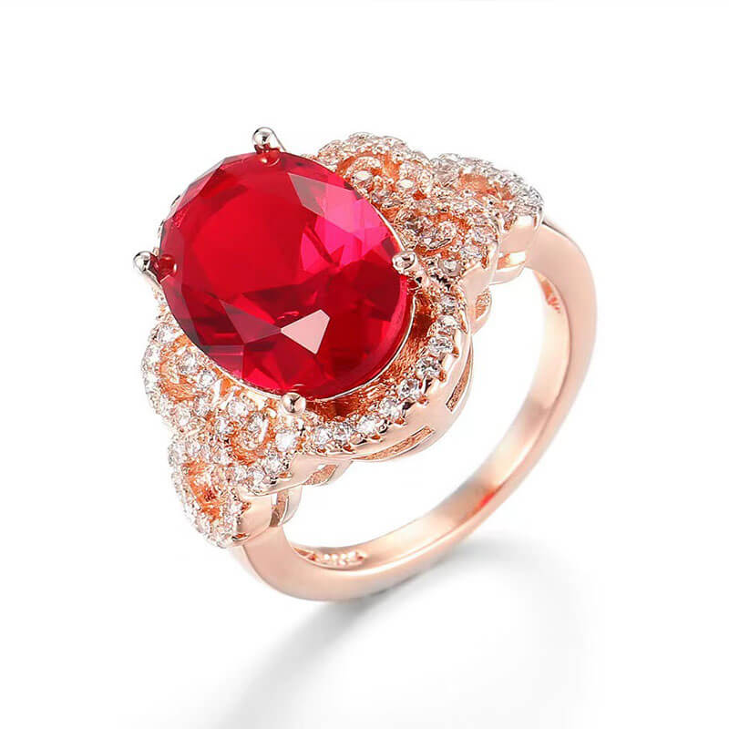 Rose Gold Plated Ruby Ring Fashion Rubellite Ruby Crystal Ring