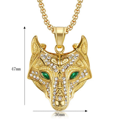 Hip Hop Jewelry Viking Wolf Head Gold Plated Zircon Pendant