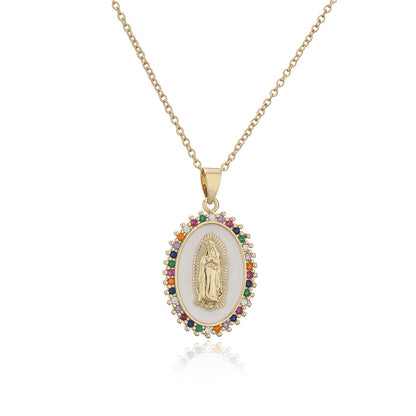 Virgin Mary Oval Disc Chain Necklace