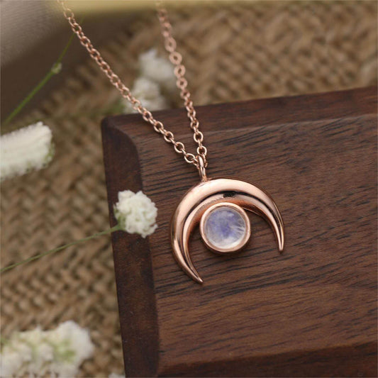 Natural Moonstone Moon Shape Pendant Necklace