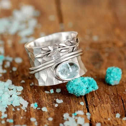 Aquamarine Leaf Spinner Ring