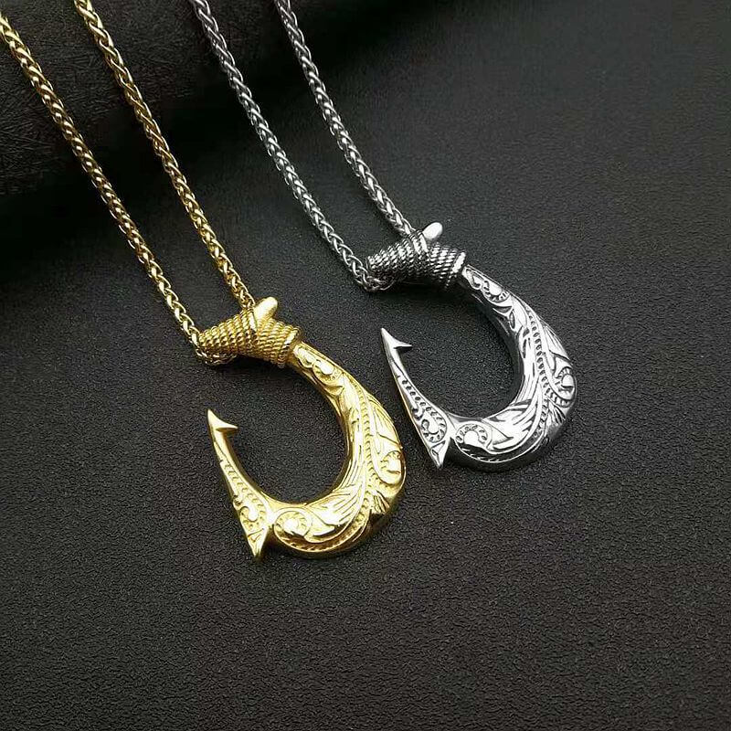 Hip Hop Jewelry Titanium Steel Gold Plated Nordic Viking Fish Hook Pendant