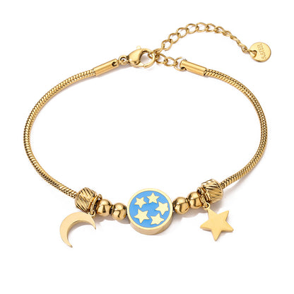 Cute Moon & Star Pendant Link Bracelet