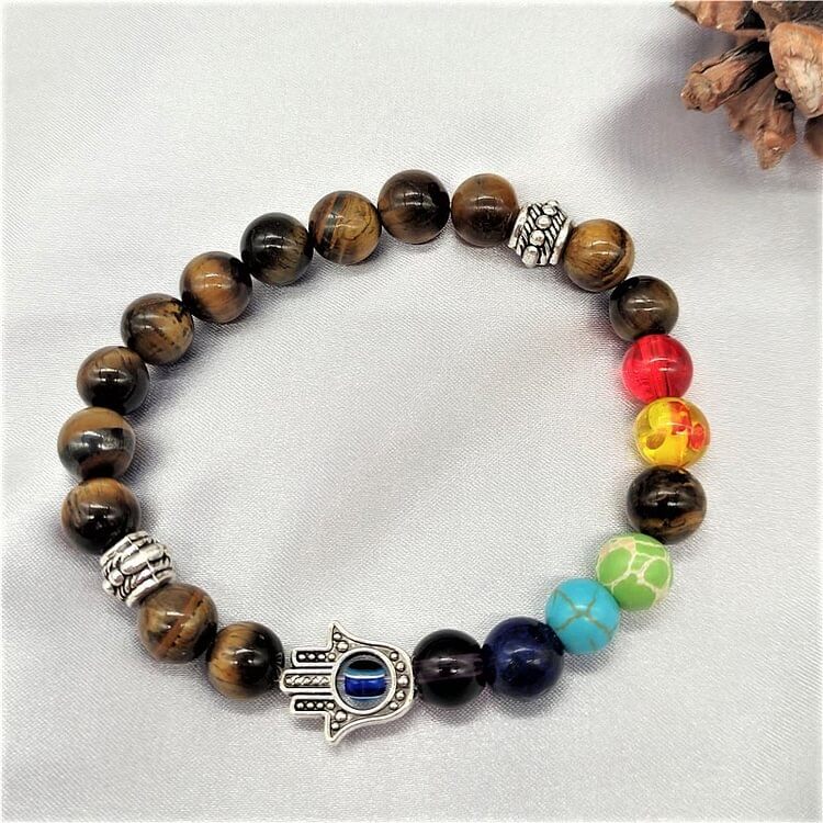 Colorful Chakra Evil Eye Hamsa Beaded Bracelet