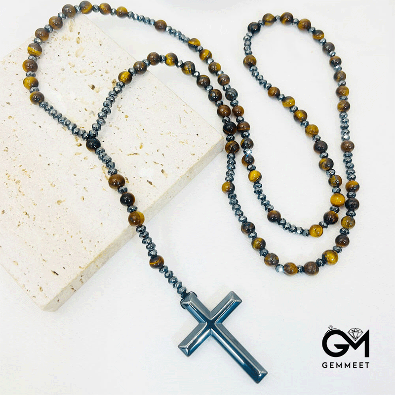 Cross Pendant Agate Black Gallstone Necklace