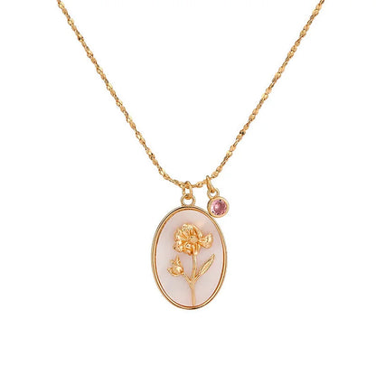 Birth Stone With Birth Flower Necklace