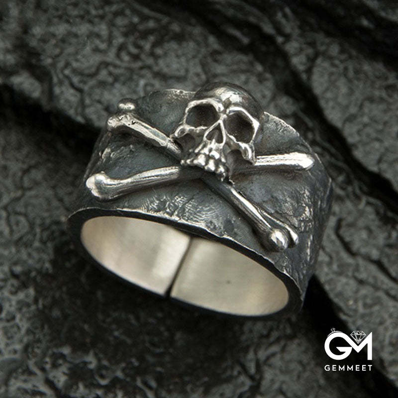 Black Punk Skull Adjustable Thick Band Ring