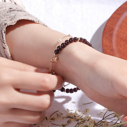 Garnet Beaded Metal Chain Double Layer Bracelet