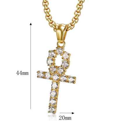 Hip Hop Jewelry Gold Plated Zirconia Ankh Cross Pendant