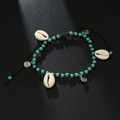 Natural Turquoise Beaded Shell Pendant Bracelet Anklet