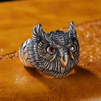 Ruby Gem Owl Shape Signet Ring