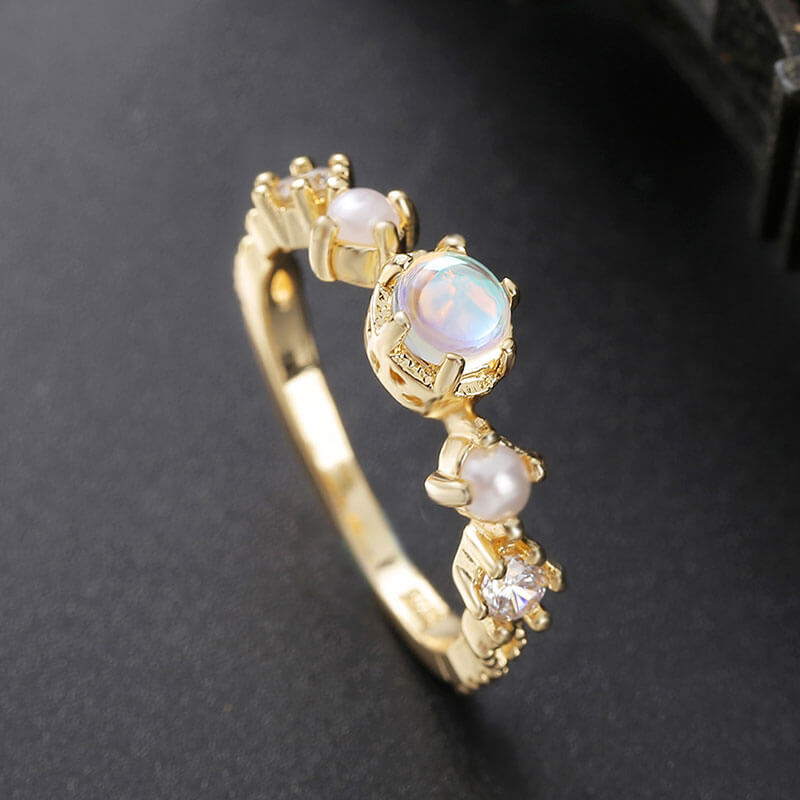 5 Stones Moonstone Engagement Ring