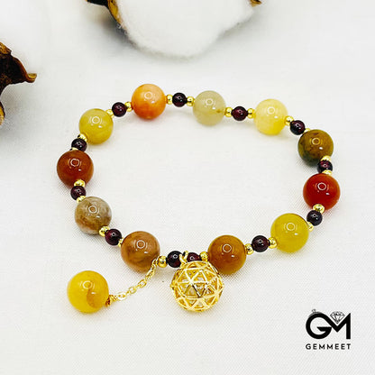 Colorful Agate Garnet Bead Bracelet