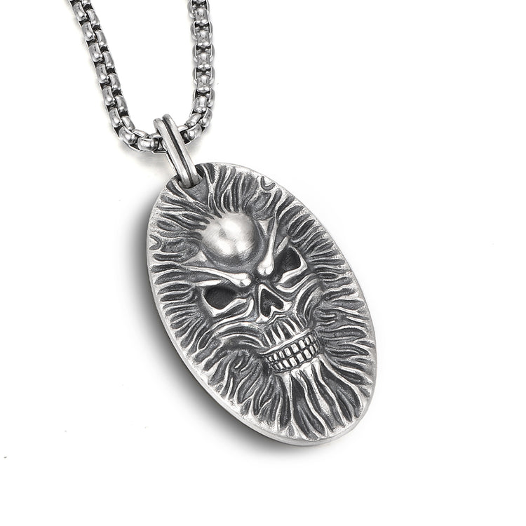 Oval Skull Pattern Sterling Silver Pendants Necklace