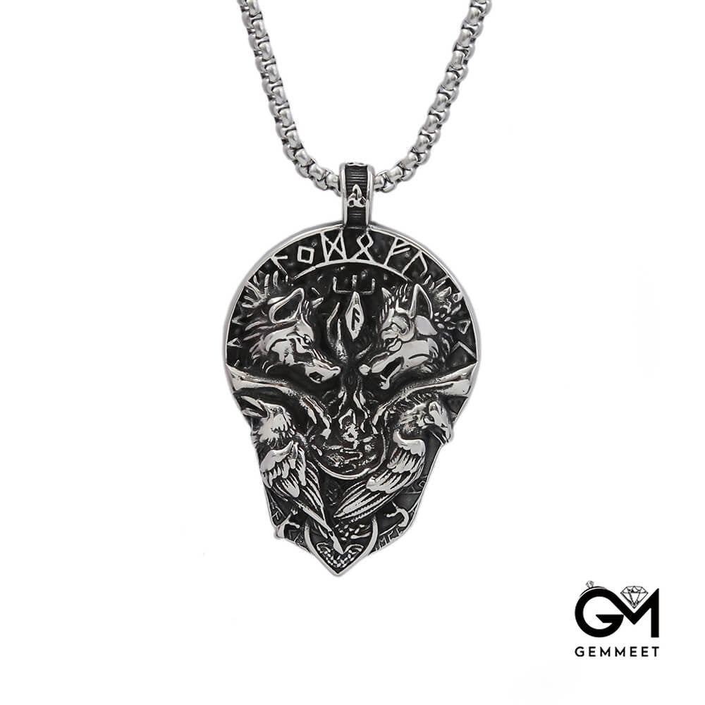 Stainless Steel Viking Vintage Double Wolf Necklace