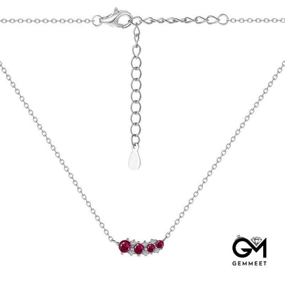 S925 Sterling Silver Rose Red Zircon Small Smile Arc Necklace