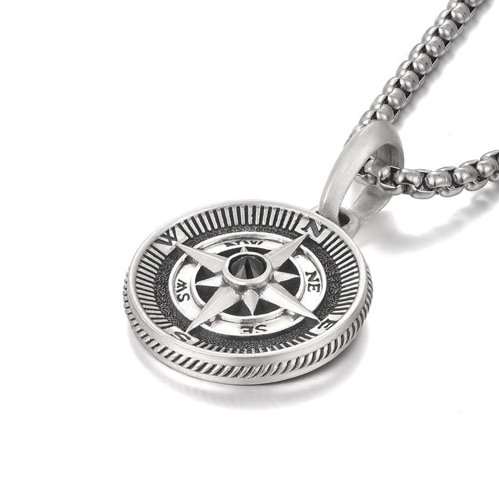 Compass Sterling Silver Necklace Hip Hop Pendants Necklace